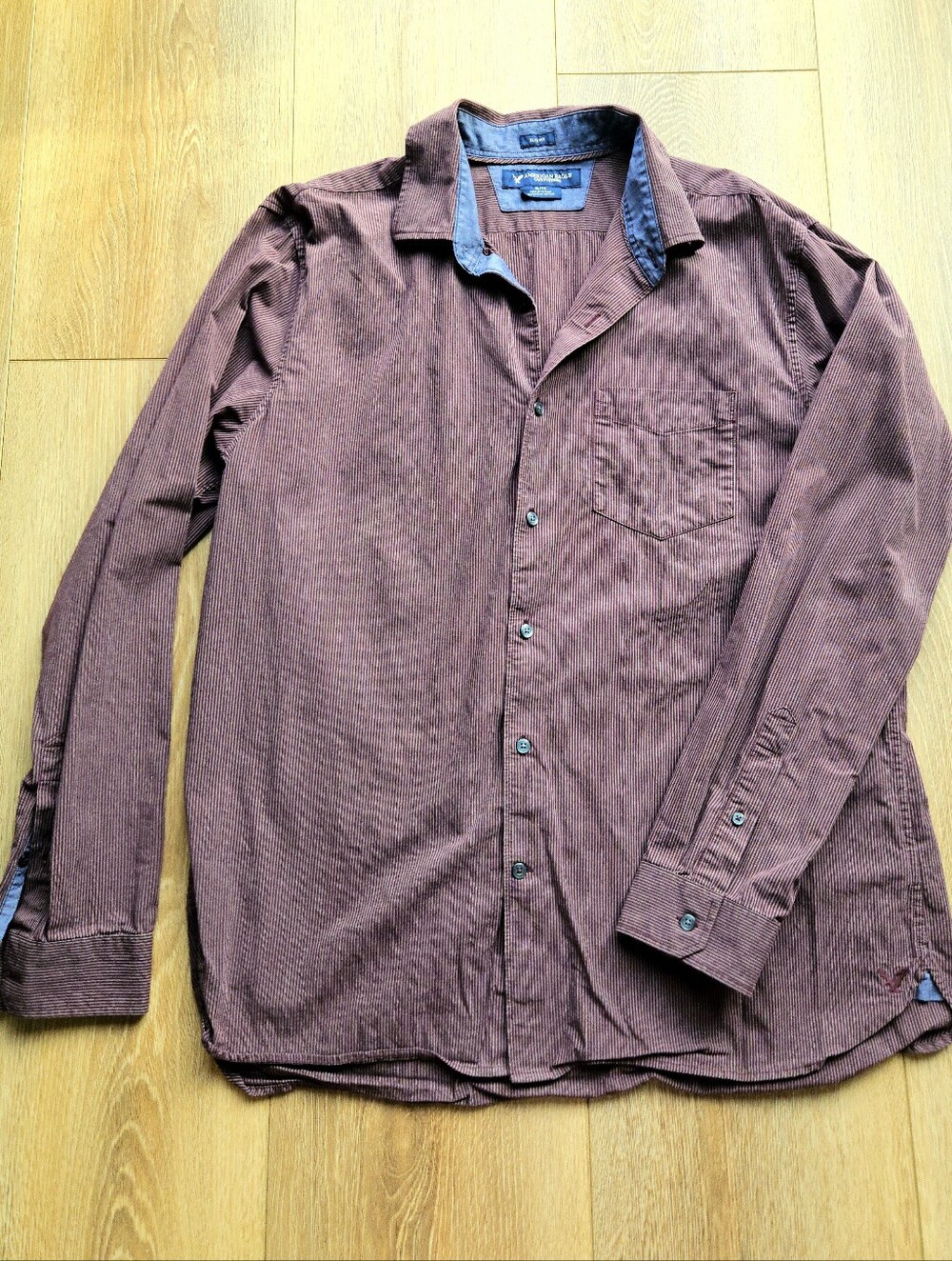 Men’s American Eagle Burgundy Slim Fit Long Sleeve Polo Shirt | Size XL